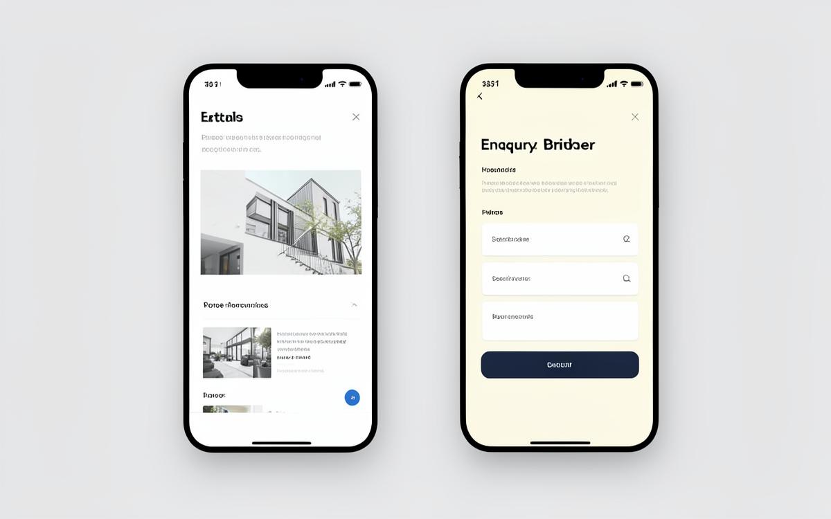 Concept mobile property and enquiry screens for a fictional estate agency