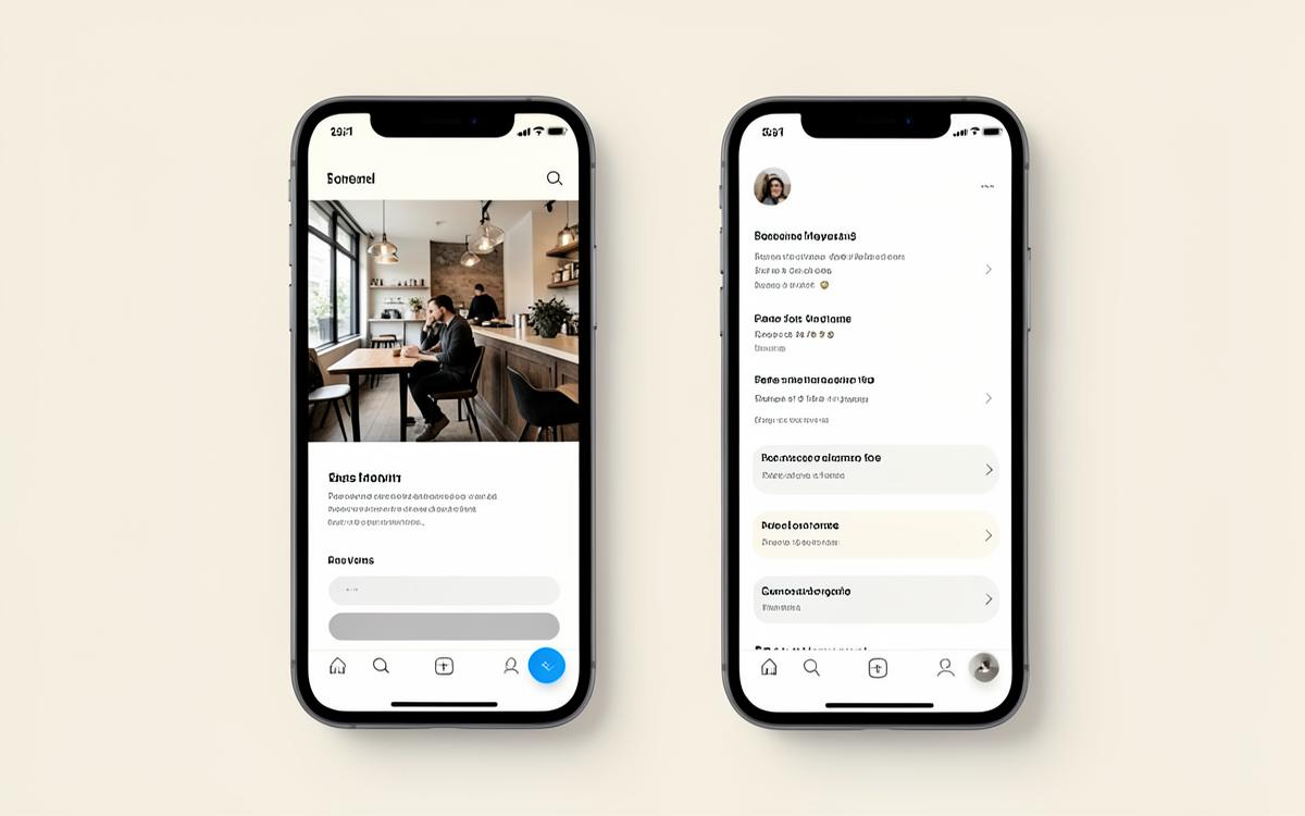 Concept mobile screens for a fictional café showing locations and ordering