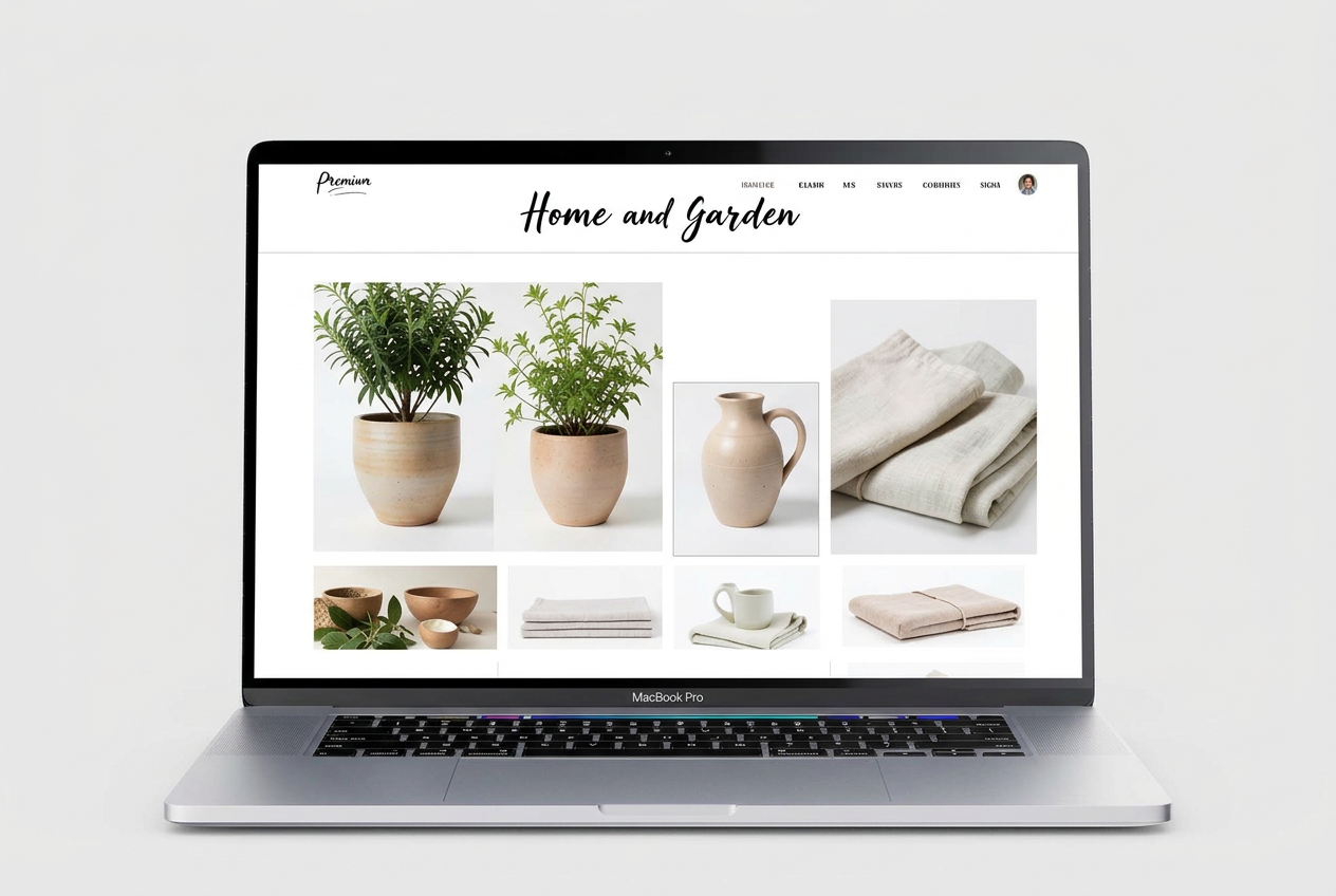 Concept ecommerce homepage for a fictional home and garden brand
