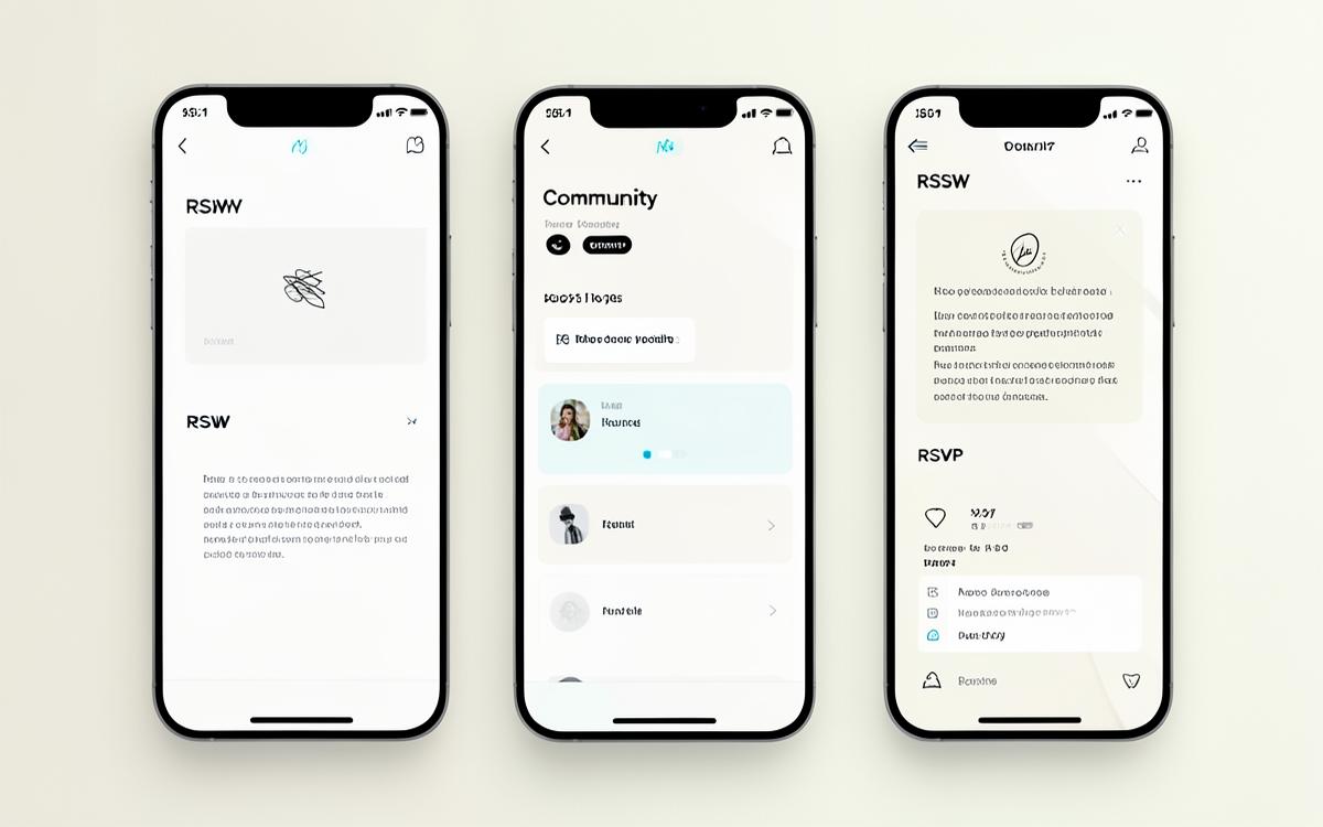 Concept mobile app screens for a fictional community events platform