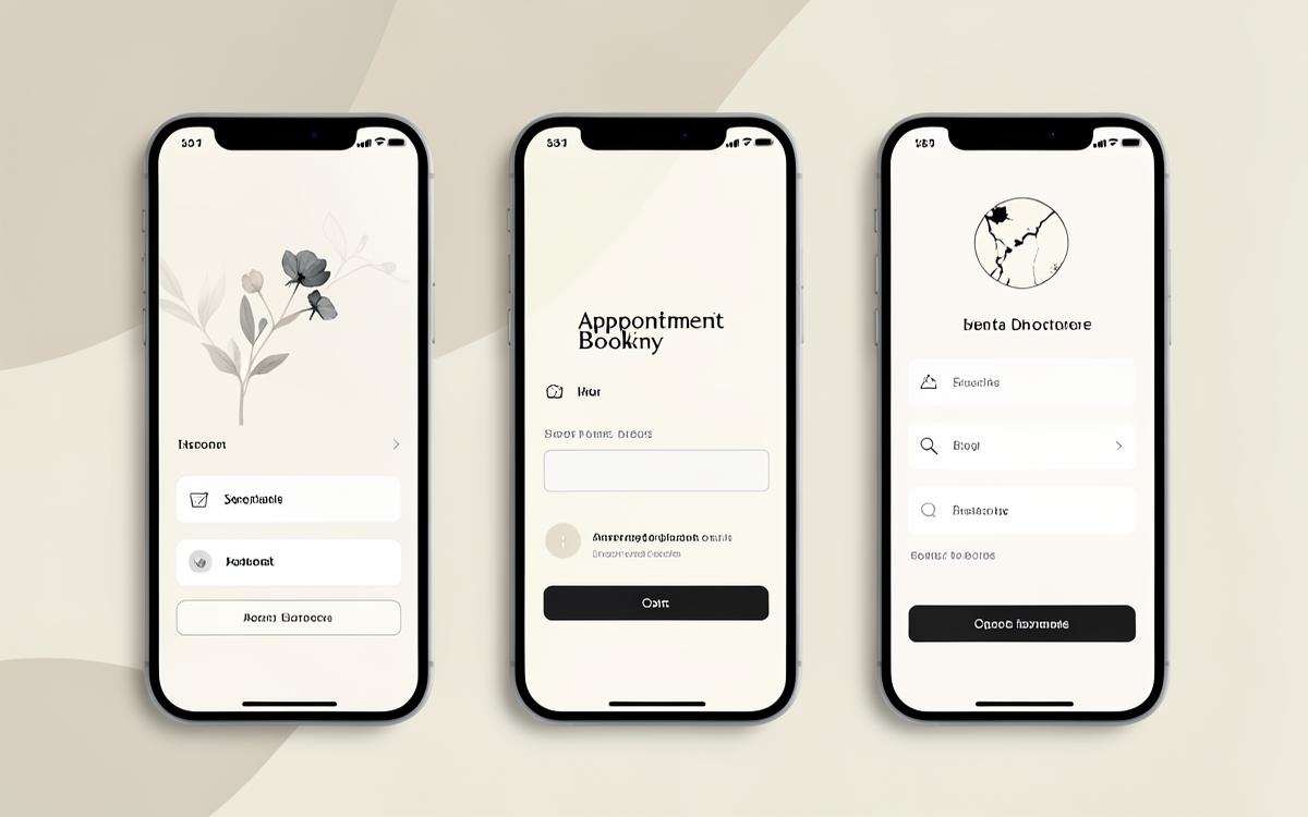 Concept mobile appointment booking screens for a fictional dental practice