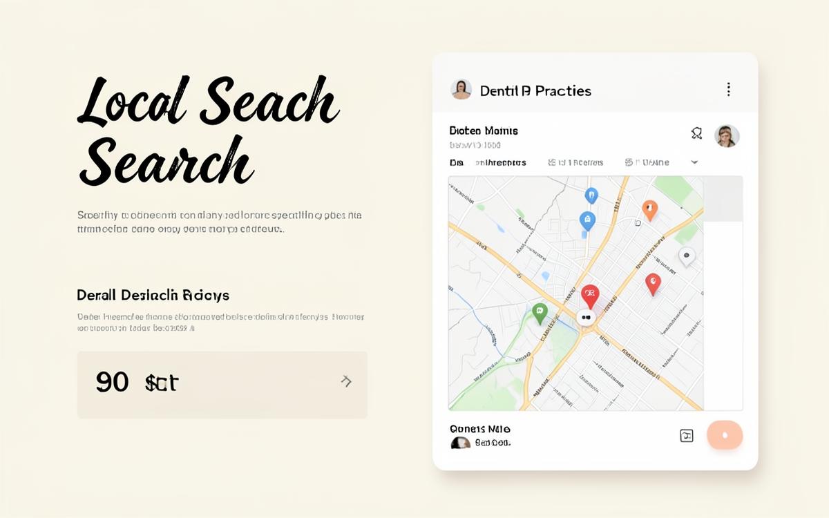 Concept local search and map listing layout for a fictional dental practice
