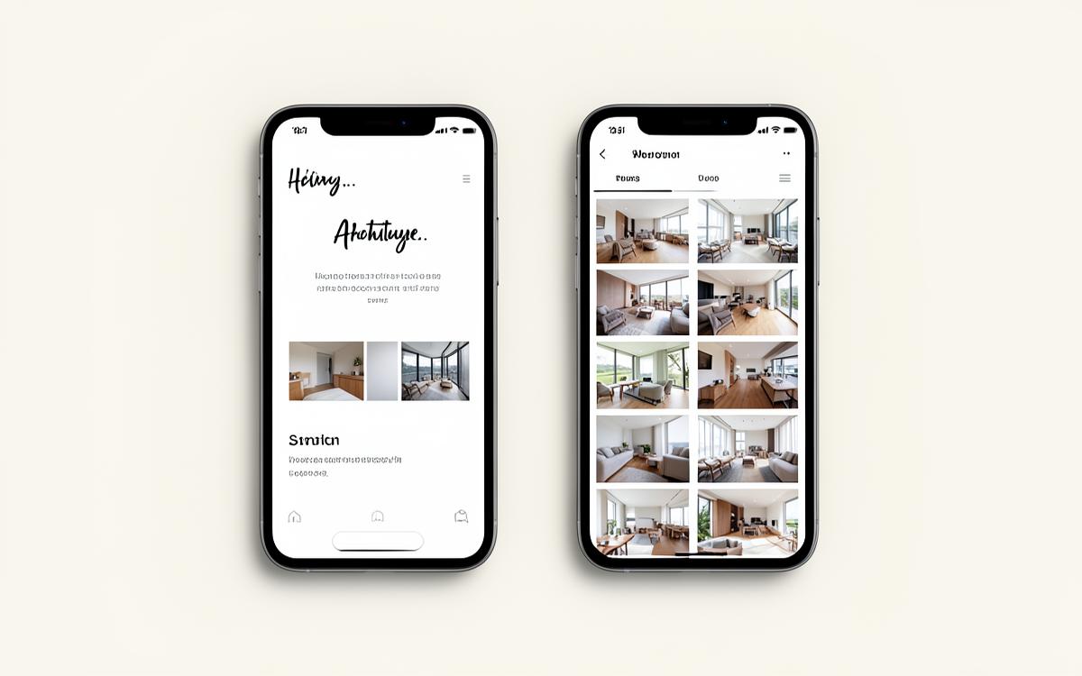 Concept mobile screens for a fictional architecture studio portfolio